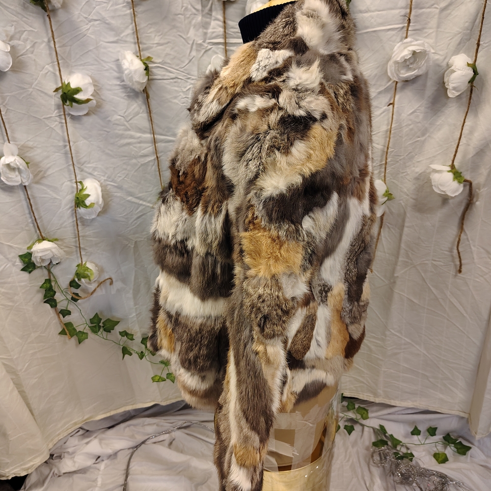 Women's Multicolor Rabbit Fur Jacket - Picture 3 of 4